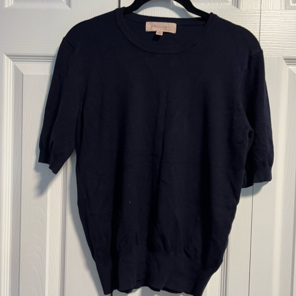 Philopsophy Republic Clothing Navy Blue Short Sleeved Sweater